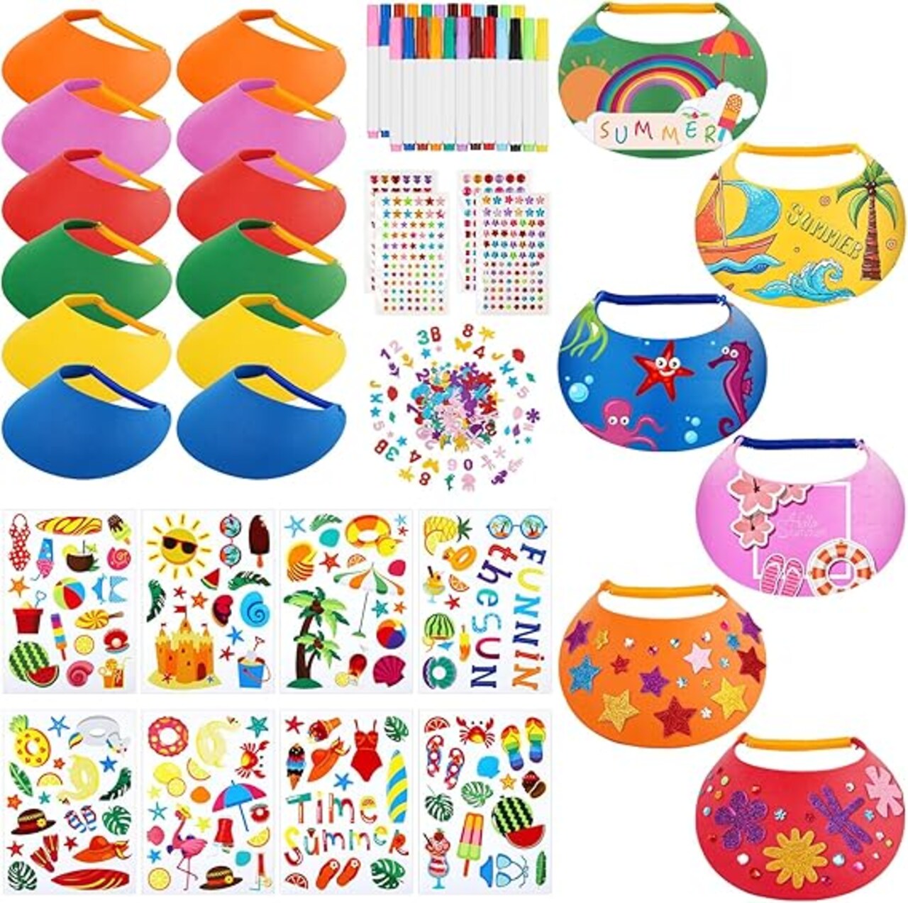DIY Foam Visors for Kids with Summer Stickers Summer Party Crafts for Kids